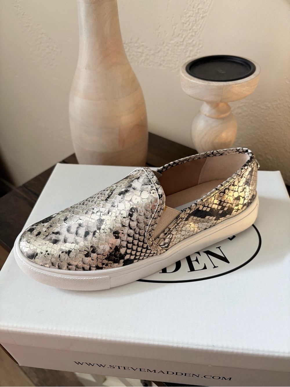 Steve Madden Metallic Snake-Print Slip-On Sneakers - Silver/Black